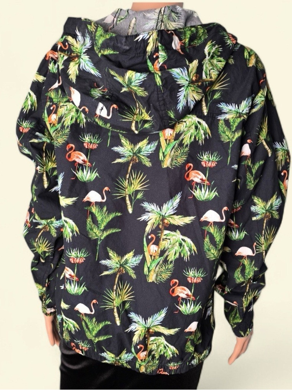 Denim & Flower Black Hoodie with Green Palm & Pink Flamingo Print - Picture 9 of 10